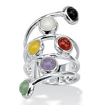 Round Multicolor Genuine Jade Bezel-Set .925 Sterling Silver Wrap Ring