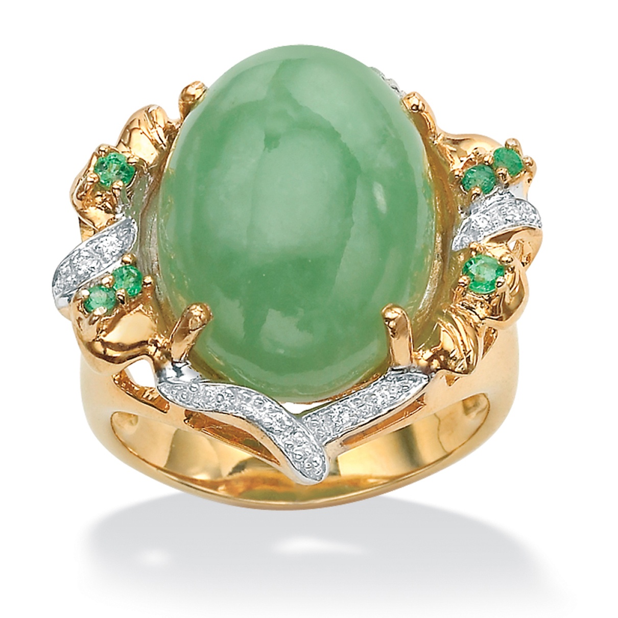 .28 TCW Genuine Emerald, Jade and Cubic Zirconia Accent 14k Gold over