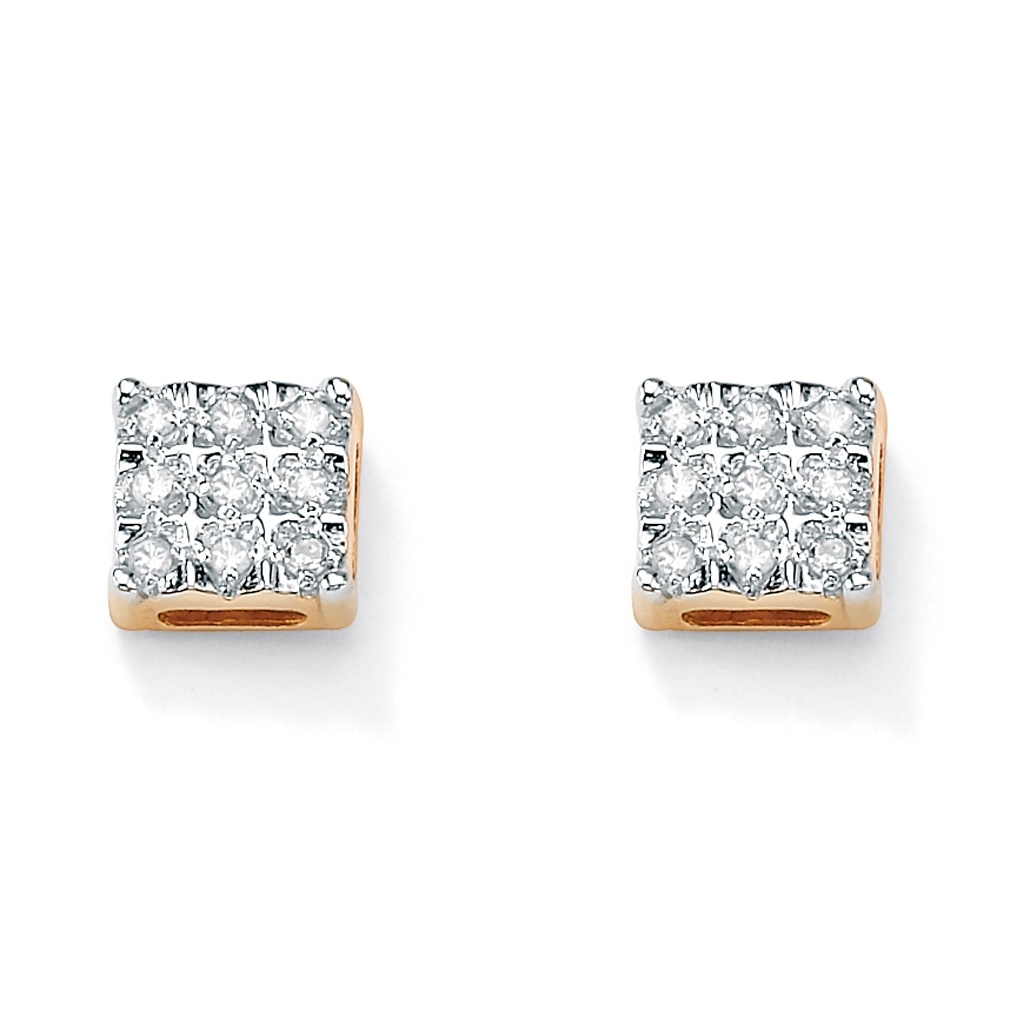1/7 TCW Round Diamond 10k Yellow Gold SquareShaped Stud Earrings at PalmBeach Jewelry