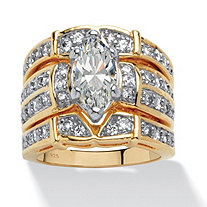 3.05 TCW Marquise-Cut Cubic Zirconia 14k Gold over Sterling Silver Bridal Engagement Set