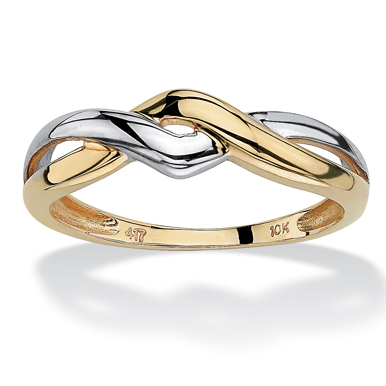 10k Yellow Gold Two  Tone  Twisted Crossover Ring  at 