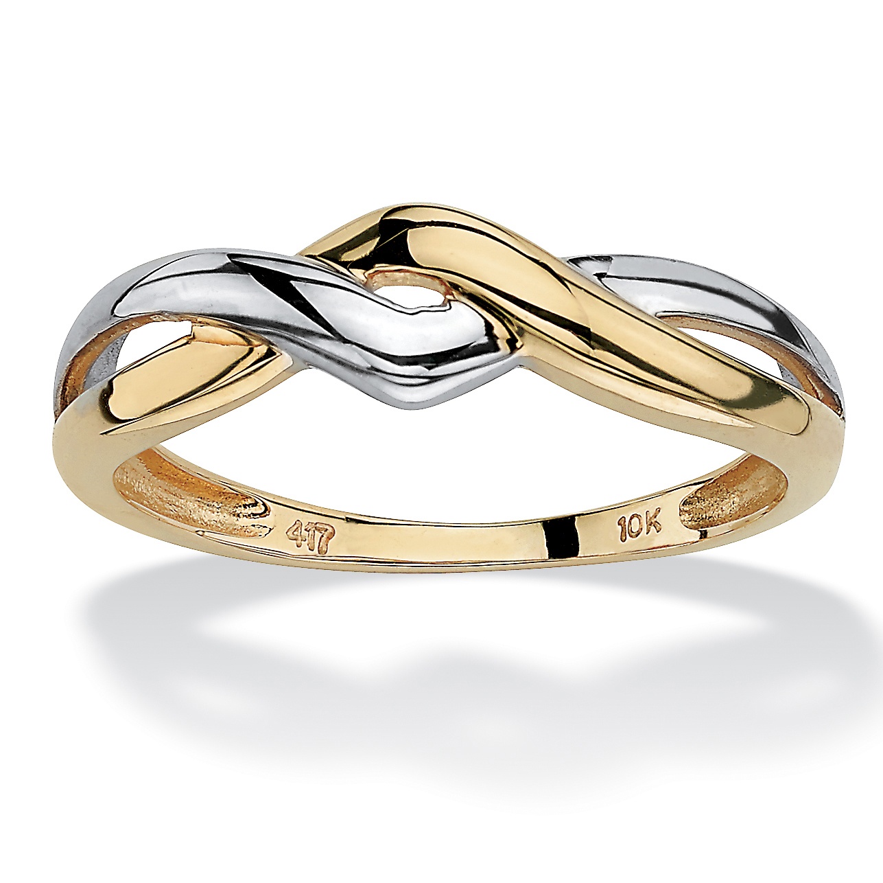 10k Yellow Gold Two-Tone Twisted Crossover Ring at PalmBeach Jewelry