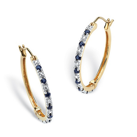 .82 TCW Genuine Midnight Blue Sapphire Hoop Earrings in 18k Gold over Sterling Silver (1") at PalmBeach Jewelry