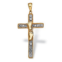 Diamond Accented Footprints Cross Pendant in 18k Gold over Sterling Silver