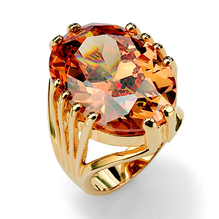 24.02 TCW Oval Cut Champagne-Color Cubic Zirconia Yellow Gold-Plated Ring at PalmBeach Jewelry