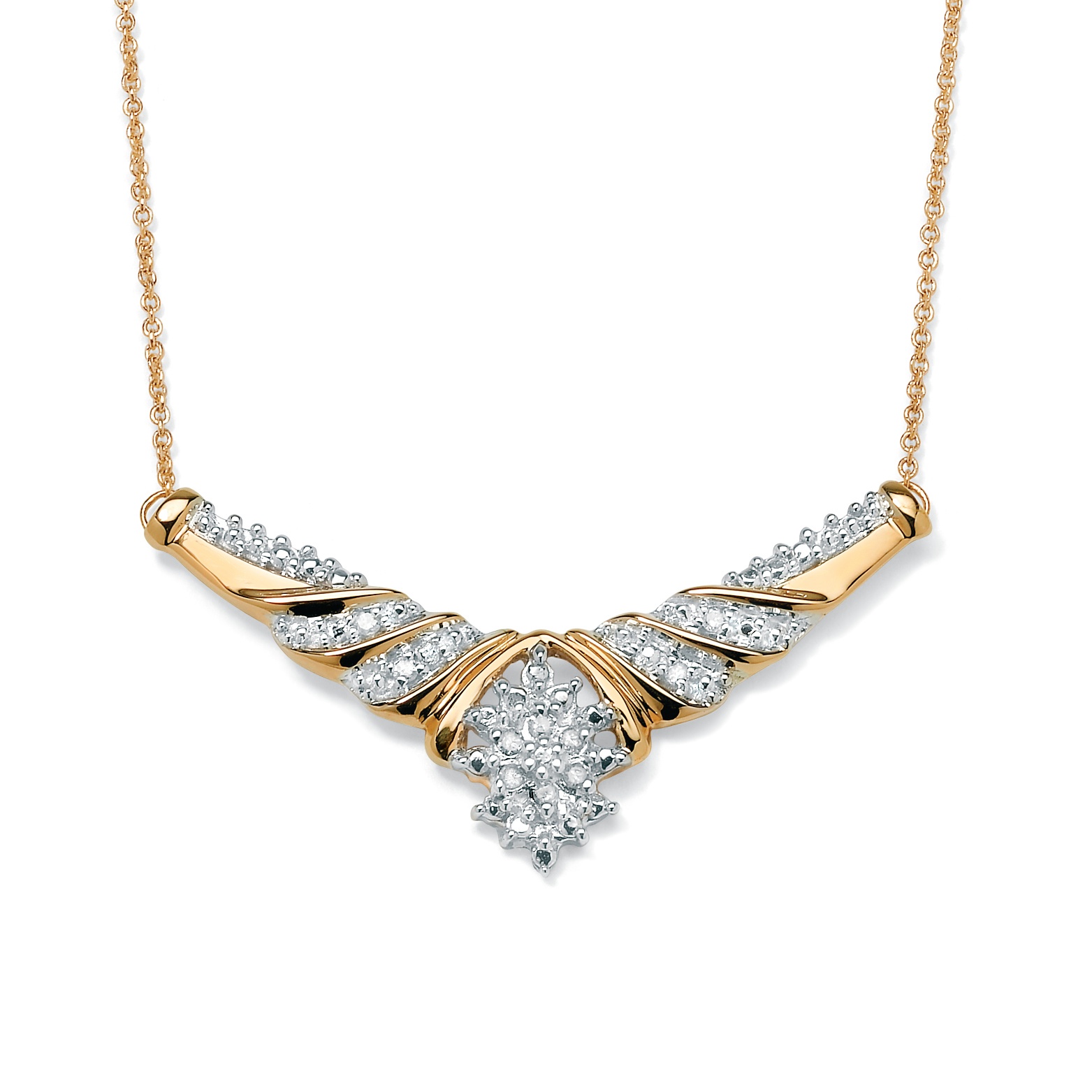 1/10 TCW Diamond Cluster Chevron Necklace in 10k Yellow Gold at ...