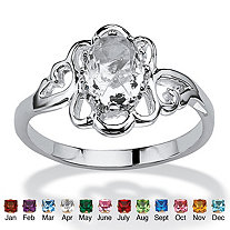 Oval-Cut Open Scrollwork Simulated Birthstone Ring in Sterling Silver