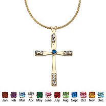 Simulated Birthstone Cross Pendant (24mm) Necklace in Yellow Gold Tone