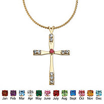 Simulated Birthstone Cross Pendant (24mm) Necklace in Yellow Gold Tone