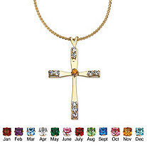 Simulated Birthstone Cross Pendant Necklace in Yellow Gold Tone