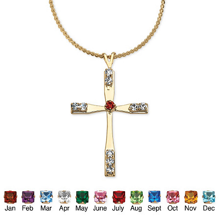 Simulated Birthstone Cross Pendant (24mm) Necklace in Yellow Gold Tone at PalmBeach Jewelry