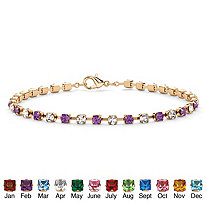 Round Simulated Birthstone and Crystal Tennis Bracelet in Yellow Gold Tone