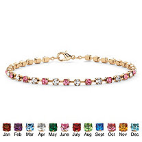 Round Simulated Birthstone and Crystal Tennis Bracelet in Yellow Gold Tone