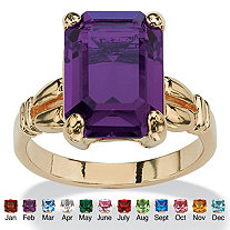Emerald-Cut Simulated Birthstone Ring in Gold-Plated