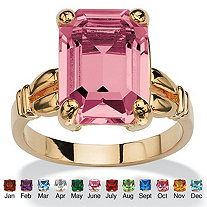 Emerald-Cut Simulated Birthstone Ring in Gold-Plated