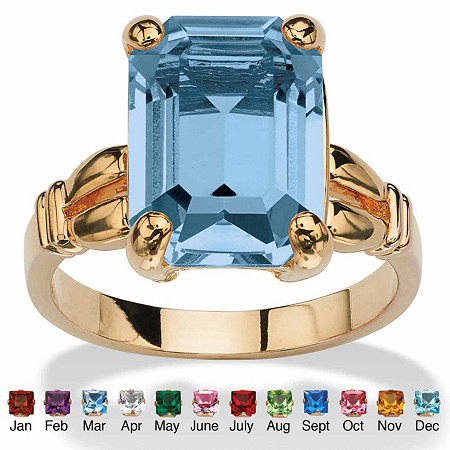 Emerald-Cut Simulated Birthstone Ring in Gold-Plated at PalmBeach Jewelry