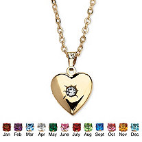 Simulated Birthstone Heart Locket Necklace in Yellow Gold Tone