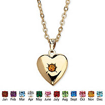 Simulated Birthstone Heart Locket Necklace in Yellow Gold Tone