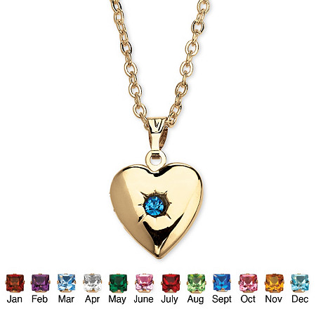 Simulated Birthstone Heart Locket Necklace in Yellow Gold Tone at PalmBeach Jewelry