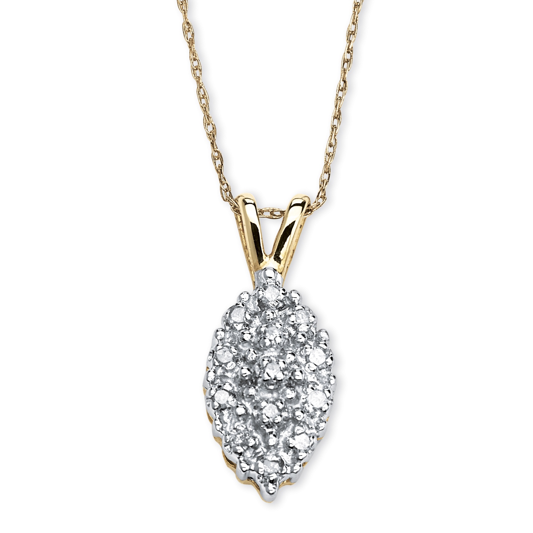 1/10 TCW Pave Diamond Cluster Pendant Necklace in Solid 10k Yellow Gold ...