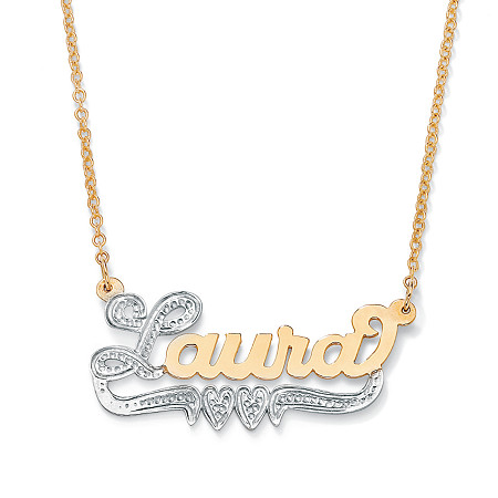 Personalized Double-Heart Two-Tone Nameplate Necklace in 18k Gold over Sterling Silver 18" at PalmBeach Jewelry