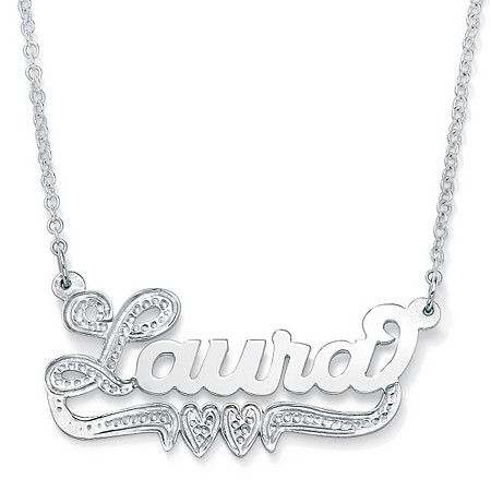 Sterling Silver Double-Heart Nameplate Necklace 18" at PalmBeach Jewelry