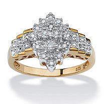 1/10 TCW Round Diamond Marquise-Shaped Step Ring in Gold-Plated Sterling Silver