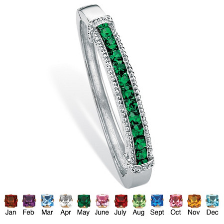 Round Simulated Simulated Birthstone Bangle Bracelet in Silvertone at PalmBeach Jewelry