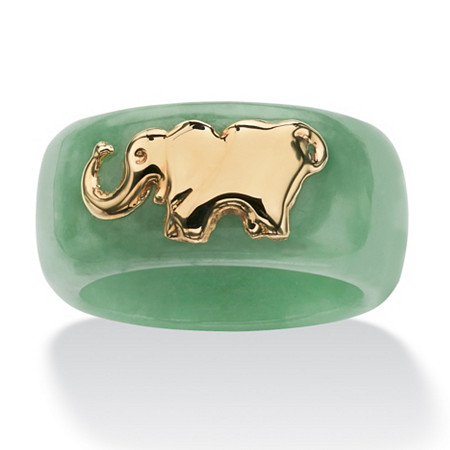 Round Genuine Green Jade 10k Yellow Gold Elephant Ring Band at PalmBeach Jewelry