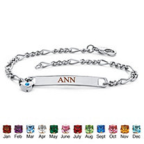 Personalized I.D. Simulated Birthstone Heart Charm Bracelet in Silvertone 7.25"