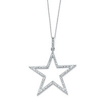 1/10 TCW Round Diamond Star-Shaped Pendant and Chain in Platinum over Sterling Silver 18