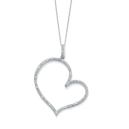 1/10 TCW Round Diamond Platinum over Sterling Silver Heart-Shaped Pendant and Rope Chain 18" at Direct Charge presents PalmBeach