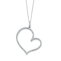 1/10 TCW Round Diamond Platinum over Sterling Silver Heart-Shaped Pendant and Rope Chain 18