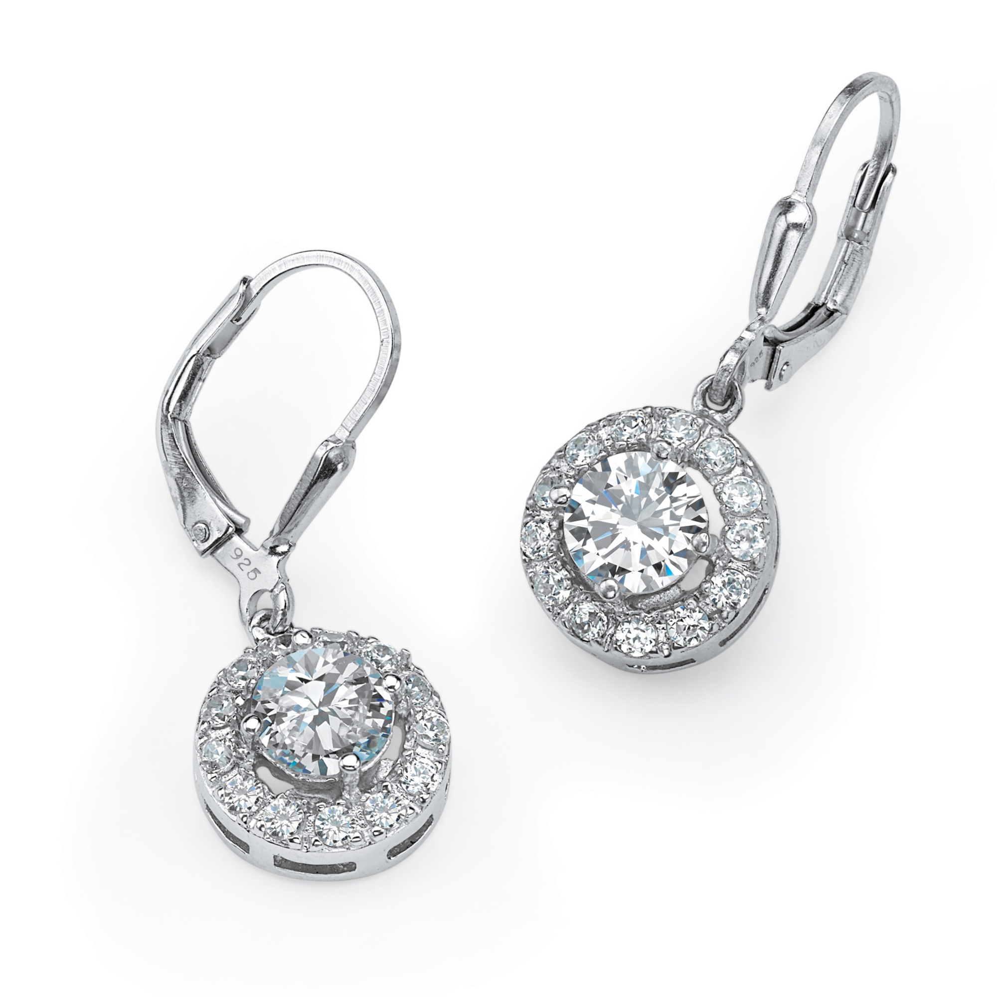 2.35 TCW Round Cubic Zirconia Halo Drop Earrings in .925 Sterling ...