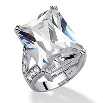 27.10 TCW Emerald-Cut Cubic Zirconia Engagement Anniversary Ring in Platinum over Sterling Silver