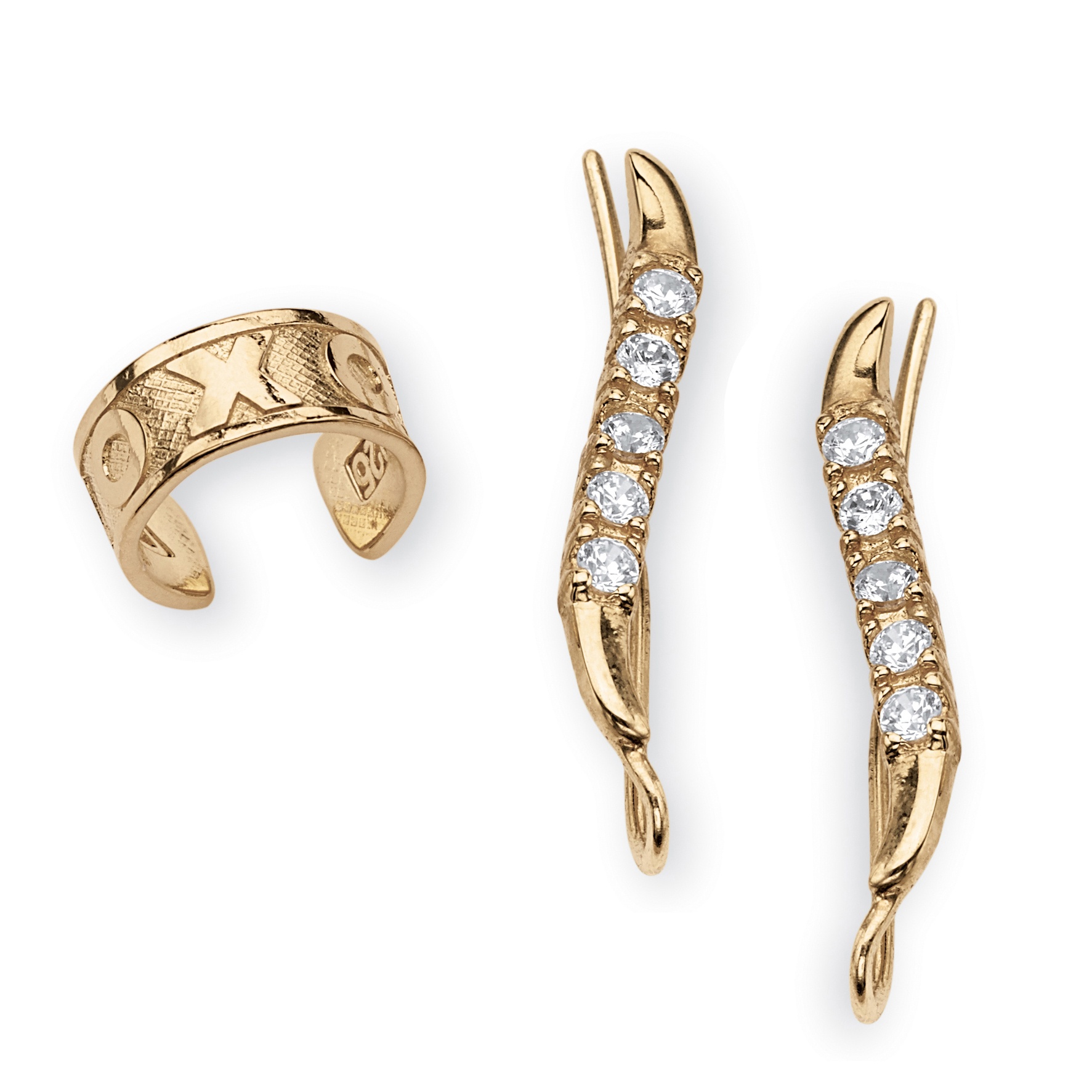 .33 TCW Round Cubic Zirconia Ear Pins and "X & O" Ear Cuff in 18k Gold