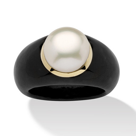 Round Cultured Freshwater Pearl Black Jade 10k Yellow Gold Ring at PalmBeach Jewelry