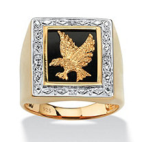 SETA JEWELRY Men's Black Onyx and Diamond Accent Eagle Ring in 14k Gold over Sterling Silver