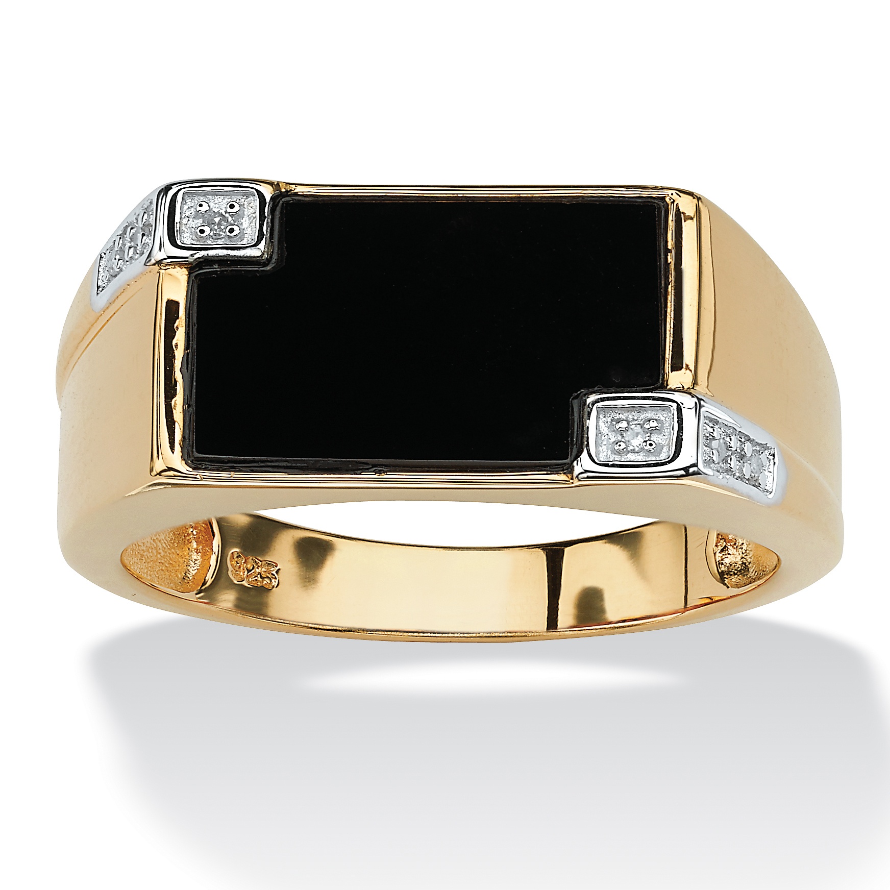 Men's Genuine Onyx and Diamond Accent Rectangular Ring in 14k Gold over ...