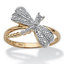 Diamond Accent 18k Gold over Sterling Silver Dragonfly Ring