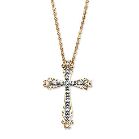 Diamond Accent Cross Pendant Necklace in 18k Gold over Sterling Silver 18" at PalmBeach Jewelry