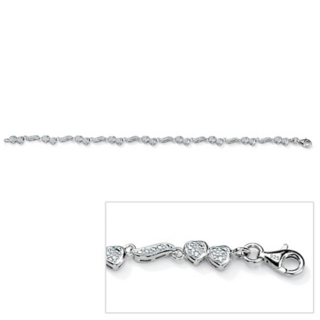 1/8 TCW Round Diamond Accented Heart and Wings Ankle Bracelet in Platinum over Sterling Silver 9" at PalmBeach Jewelry