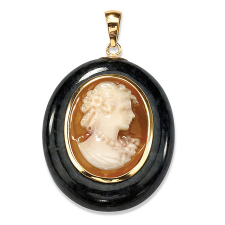 Oval-Shaped Genuine Onyx and Shell Cameo Drop Pendant 10k Yellow Gold at PalmBeach Jewelry