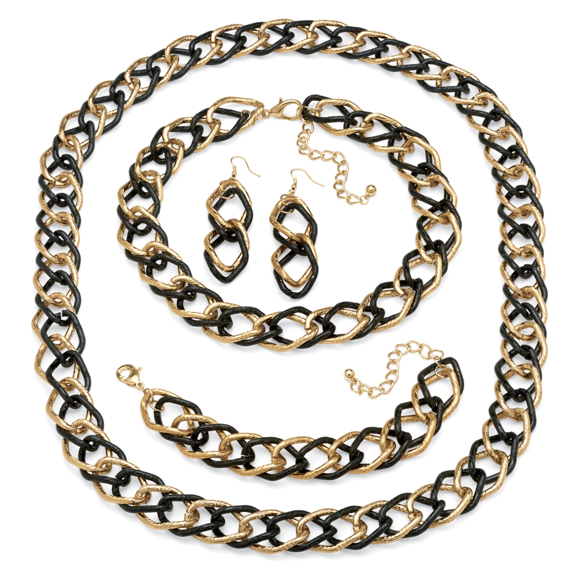 Double CurbLink 3Piece Set in Yellow Gold Tone and Black Rhodium