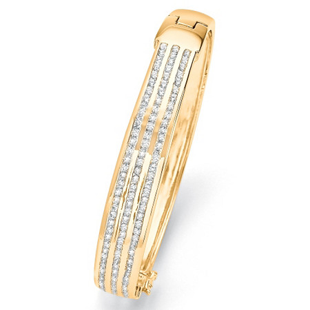 3.63 TCW Round Cubic Zirconia Triple-Row Bangle Bracelet Yellow Gold-Plated 8.5" at Direct Charge presents PalmBeach