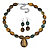 Genuine Jasper and Faceted Tiger's Eye Necklace and Drop Earrings Set in Silvertone 18"-11 at PalmBeach Jewelry