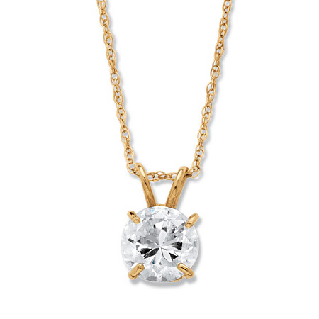 1.25 TCW Round Cubic Zirconia Solitaire Pendant Necklace in 10k Yellow Gold 18" at Direct Charge presents PalmBeach