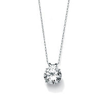 2 TCW Round Cubic Zirconia 10k White Gold Solitaire Pendant and Rope Chain 18