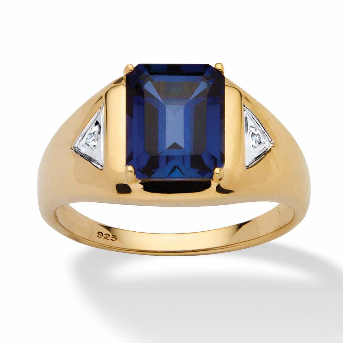 Men's 2.75 TCW Emerald-Cut Created Sapphire Ring in 18k Gold over ...