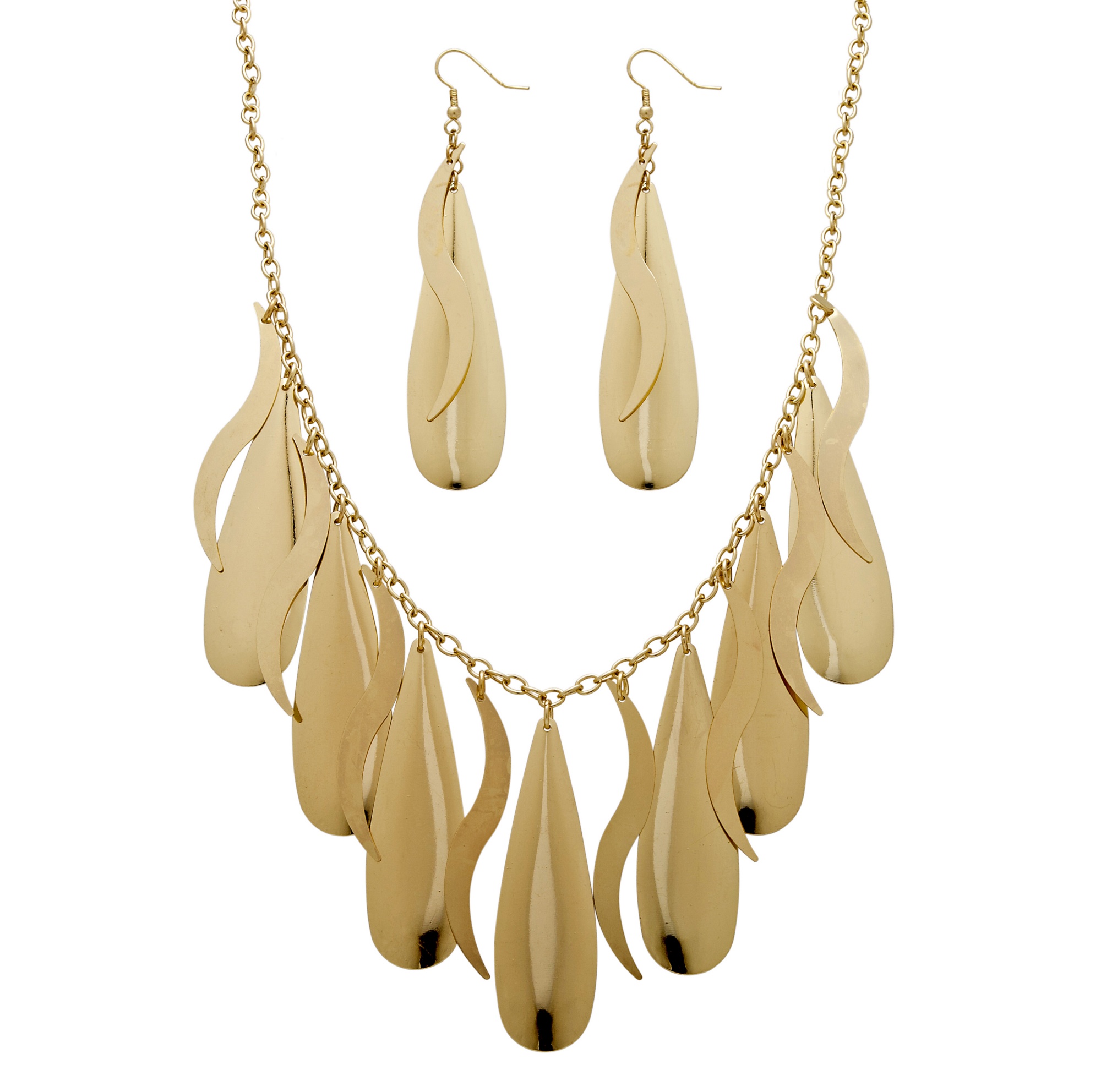 2 Piece Teardrop Necklace and Earrings Set in Yellow Gold Tone at